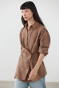 Chemise croisée à rayures 100 % lin