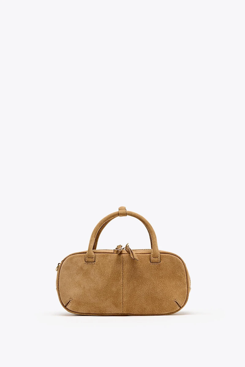 MINI SAC EN CROÛTE DE CUIR À DOUBLE ANSE