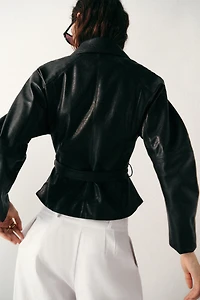 FAUX LEATHER BELTED JACKET