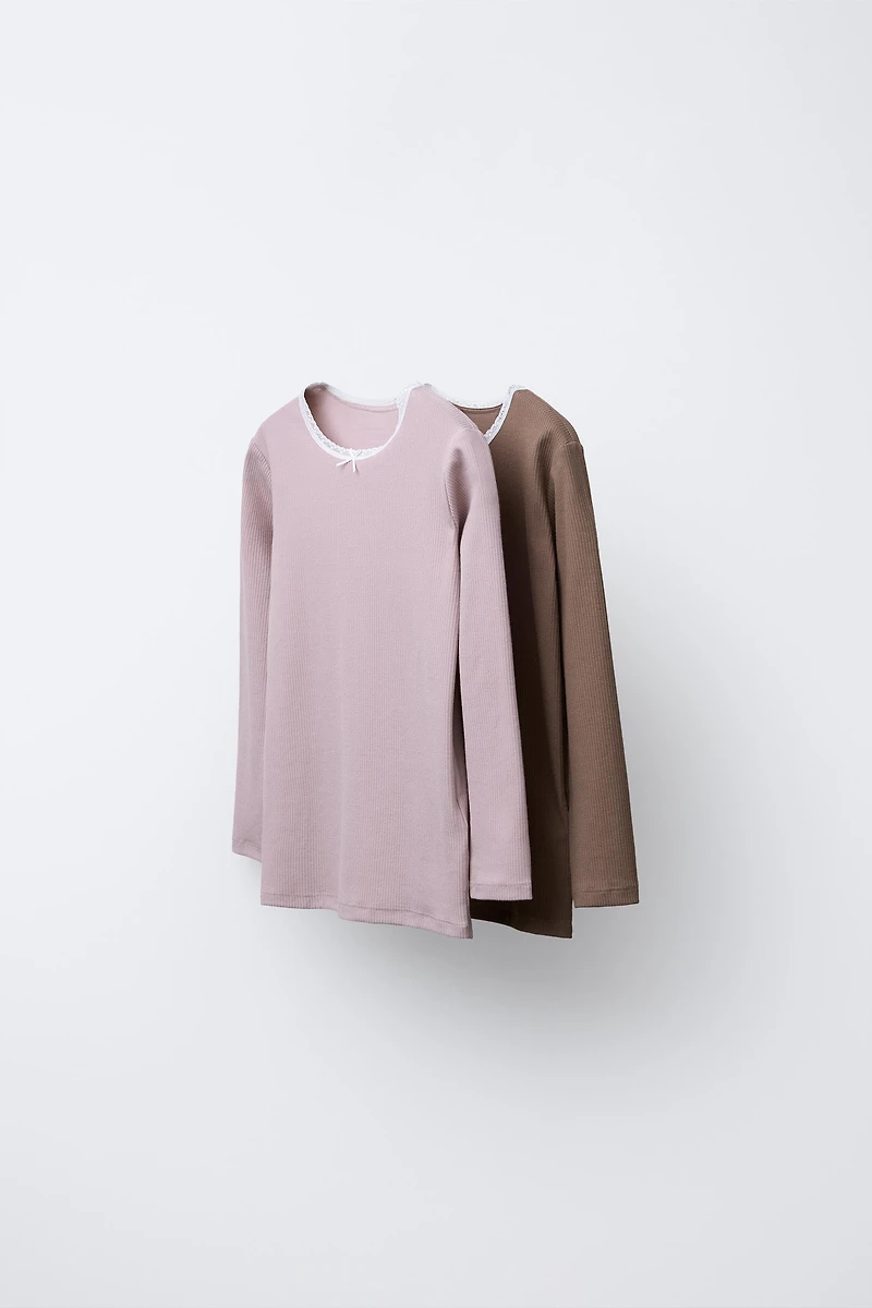 2-6 YEARS / TWO-PACK OF RIBBED LACE TRIM T-SHIRTS