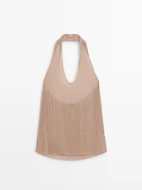 Metallic knit halter top