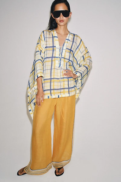 100% RAMIE PLAID TUNIC ZW COLLECTION