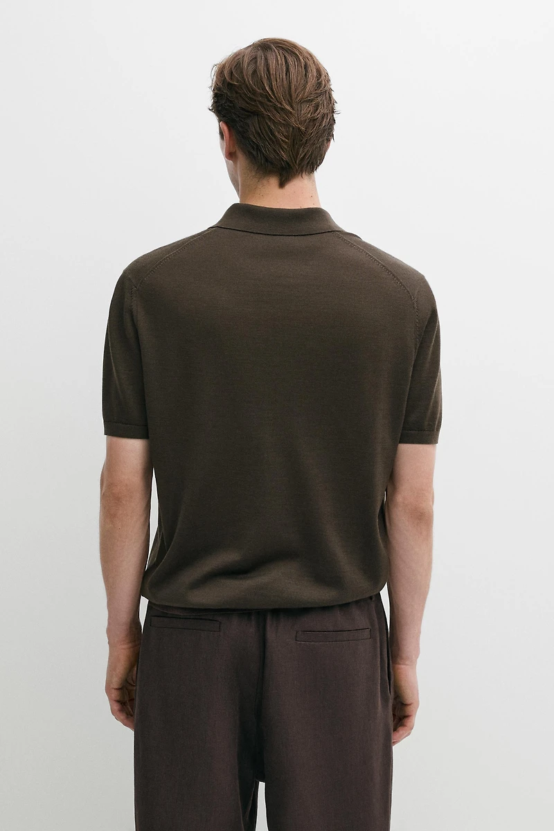Wool blend zip-detail polo shirt