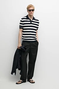 100% cotton striped knit polo shirt
