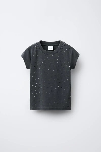 RHINESTONE WASHED EFFECT T-SHIRT