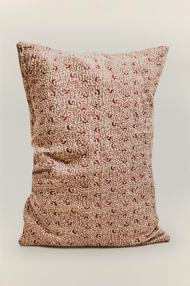BRANCH PRINT LINEN AND COTTON THROW PILLOW COVER