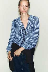 GINGHAM RUFFLED BLOUSE