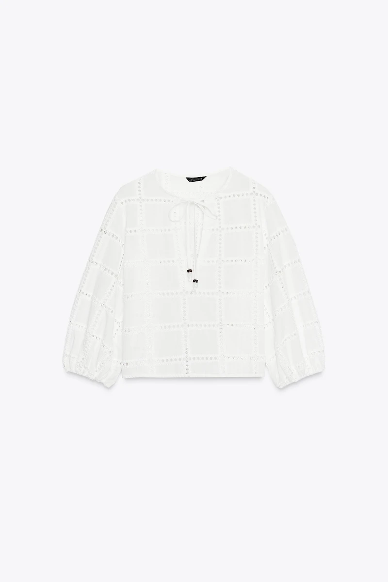 EMBROIDERED EYELET SHORT BLOUSE