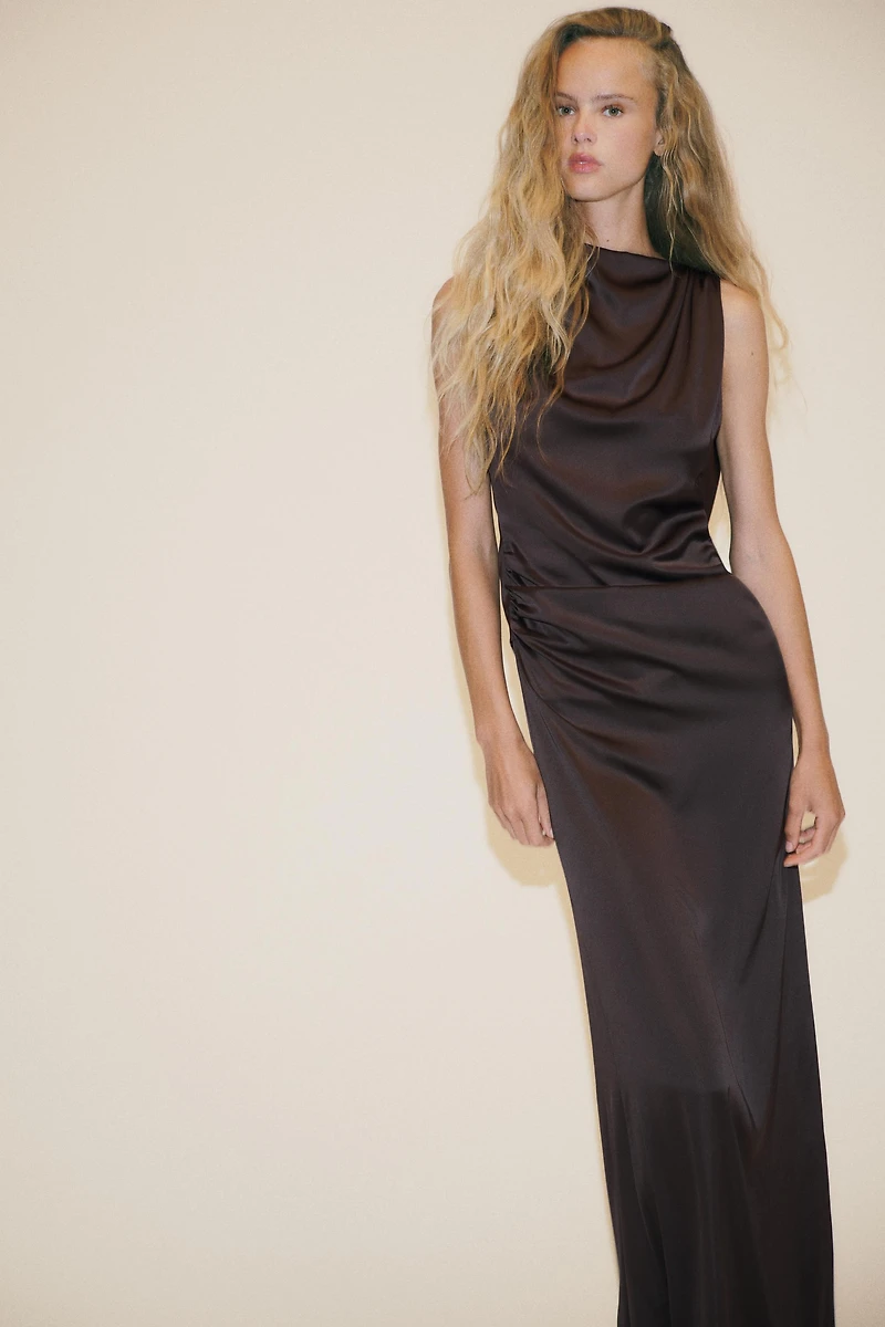 OPEN-BACK SATIN LONG DRESS