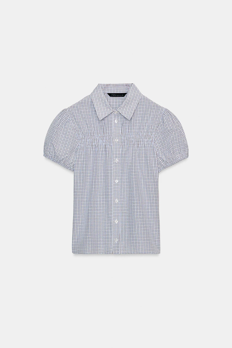 CHECKED ELASTIC POPLIN SHIRT