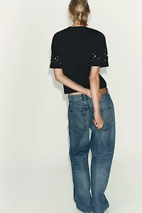 EMBROIDERED BEADED T-SHIRT