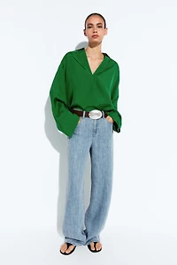 Long sleeve flowing polo shirt
