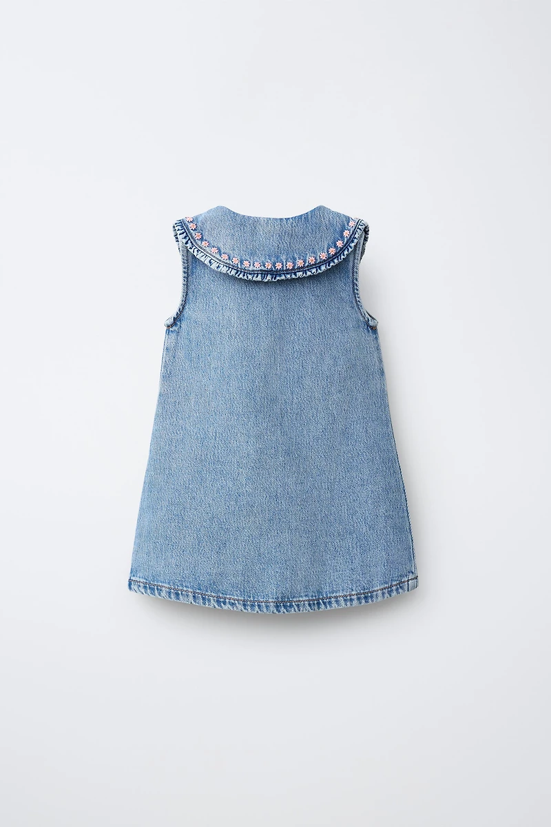 EMBROIDERED COLLAR DENIM DRESS
