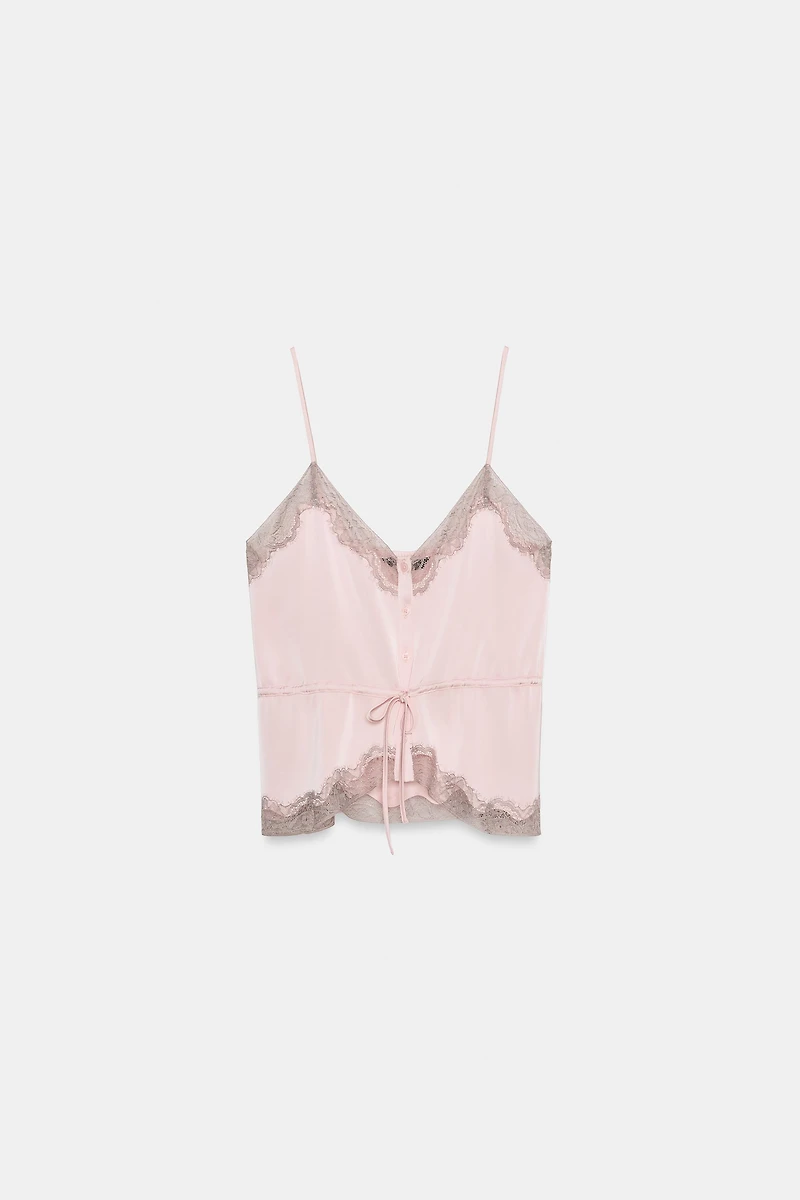 SATIN EFFECT LACE TOP