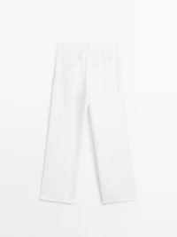 100% linen wide-leg mid-rise trousers