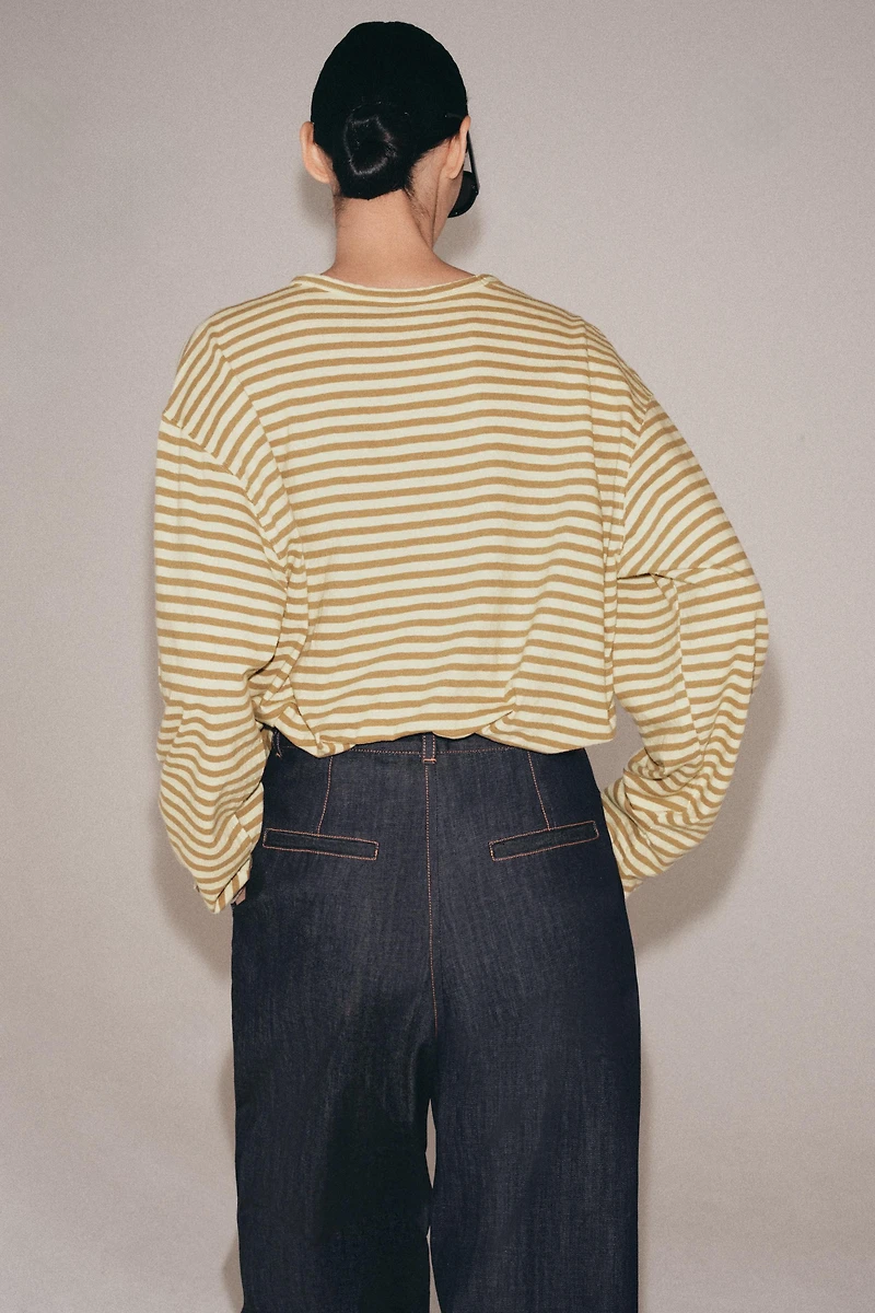 STRIPED COTTON AND LINEN T-SHIRT