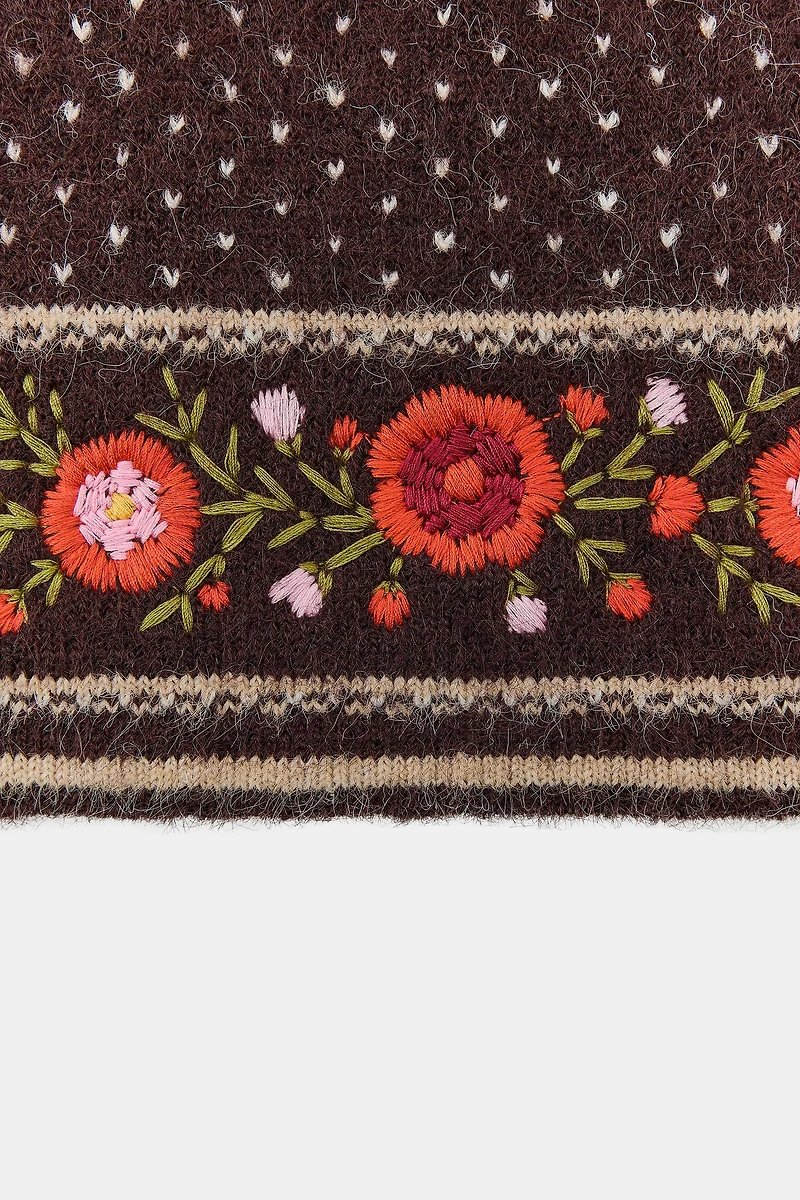 POLKA DOT FLORAL EMBROIDERED BEANIE