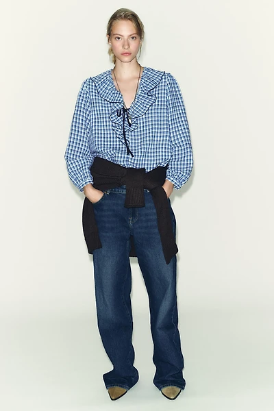 GINGHAM RUFFLED BLOUSE