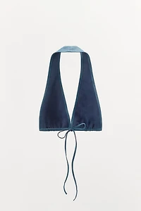 100% LEATHER HALTER BRA TOP