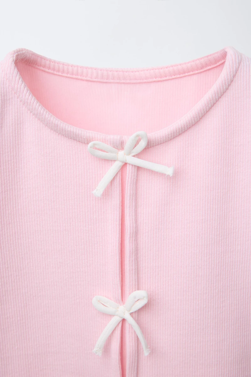 RIBBED T-SHIRT WITH BOWS