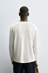 HEMP-VISCOSE BUTTON NECK T-SHIRT