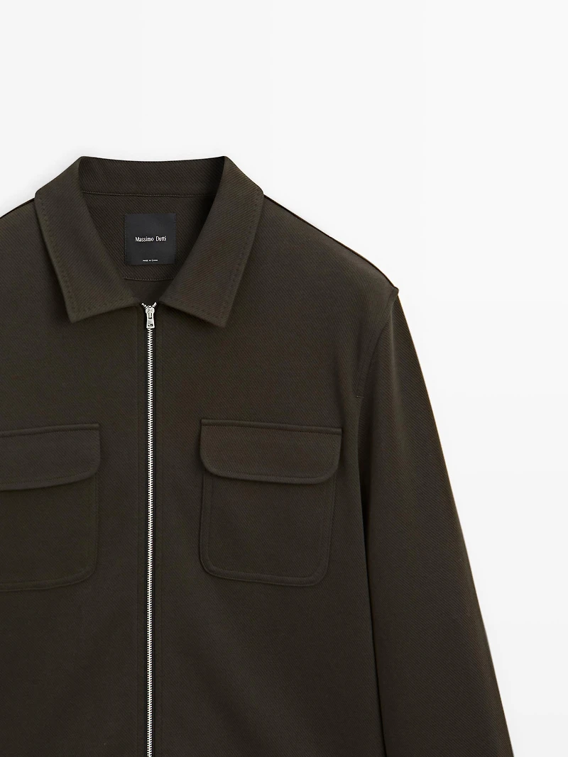Cotton blend twill jacket with pockets