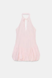 SHORT POPLIN HALTER BALLOON DRESS