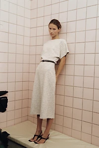 TEXTURED BELTED MIDI DRESS