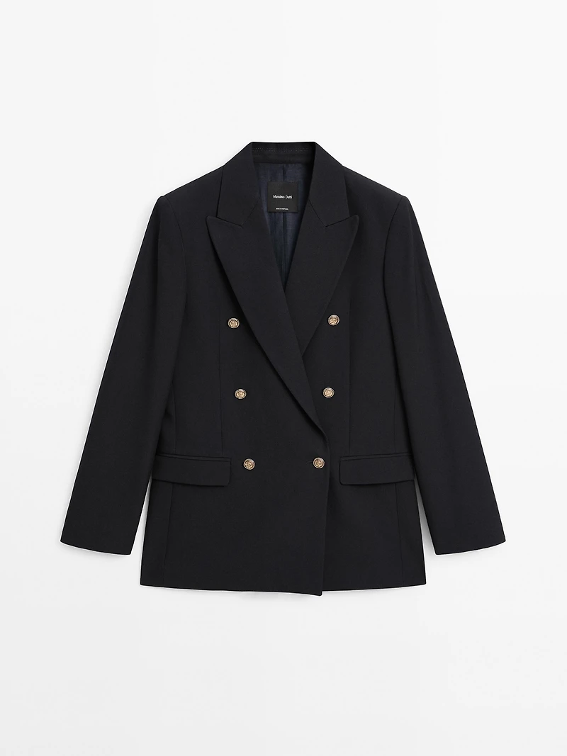 Wool blend blazer with gold buttons