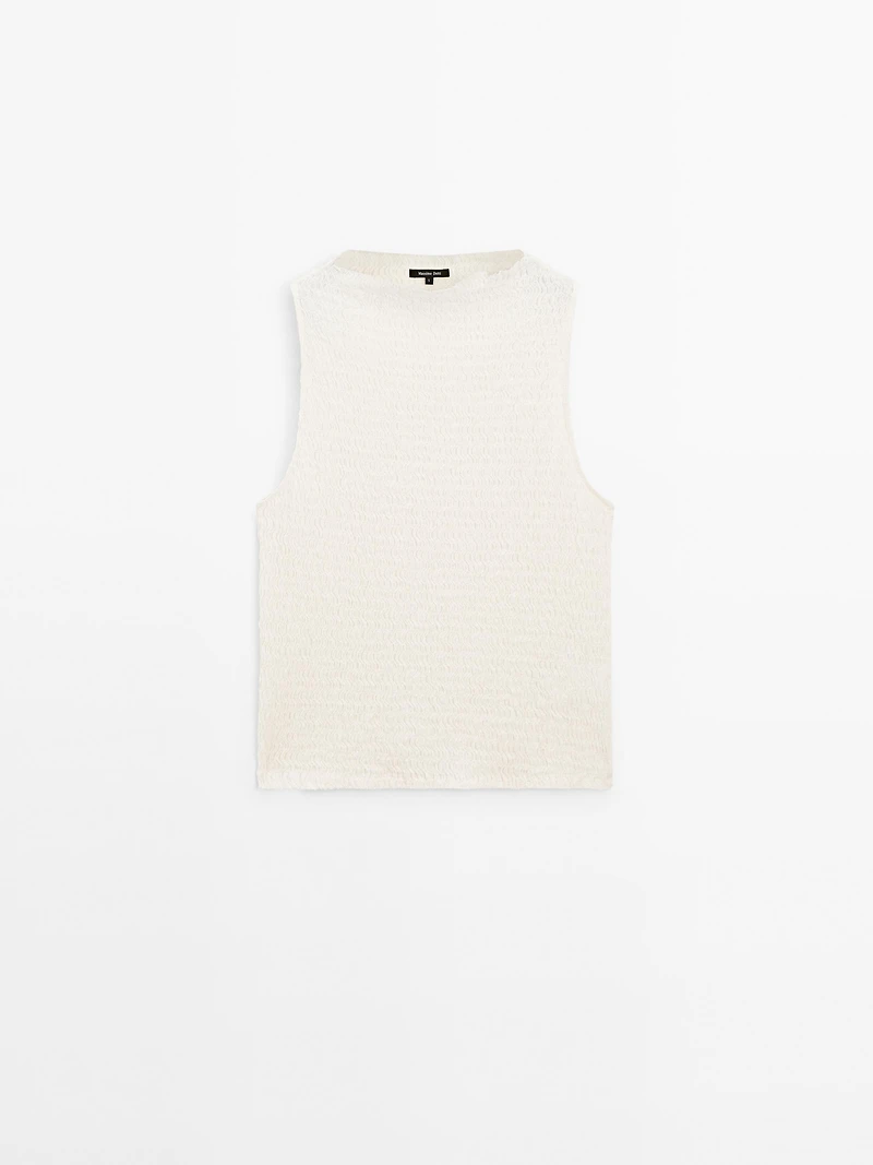 Textured cotton blend top