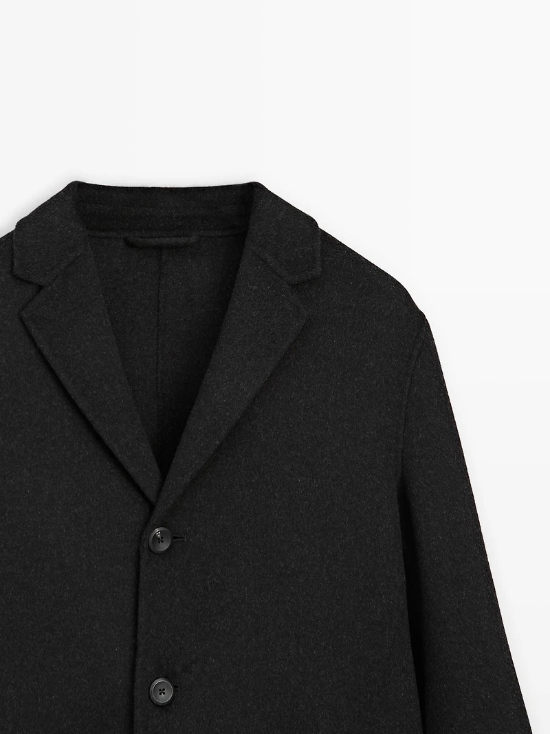 Manteau long à revers en laine mélangée