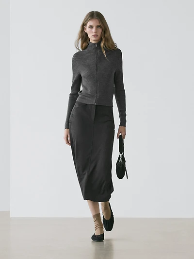 Wool zip-up cardigan