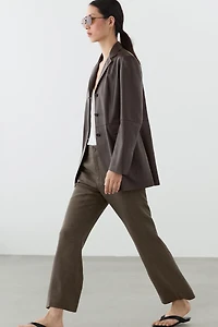 Kick flare cropped linen trousers