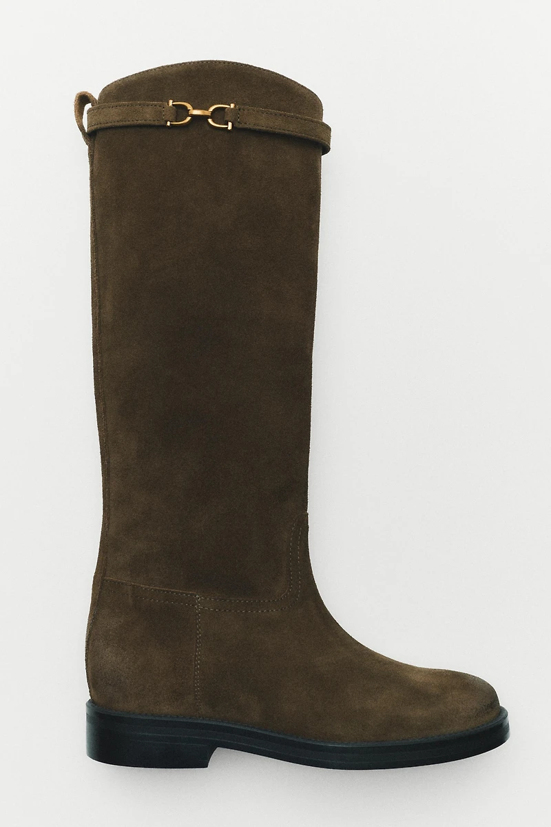 Oiled split suede riding boots