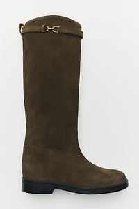 Oiled split suede riding boots