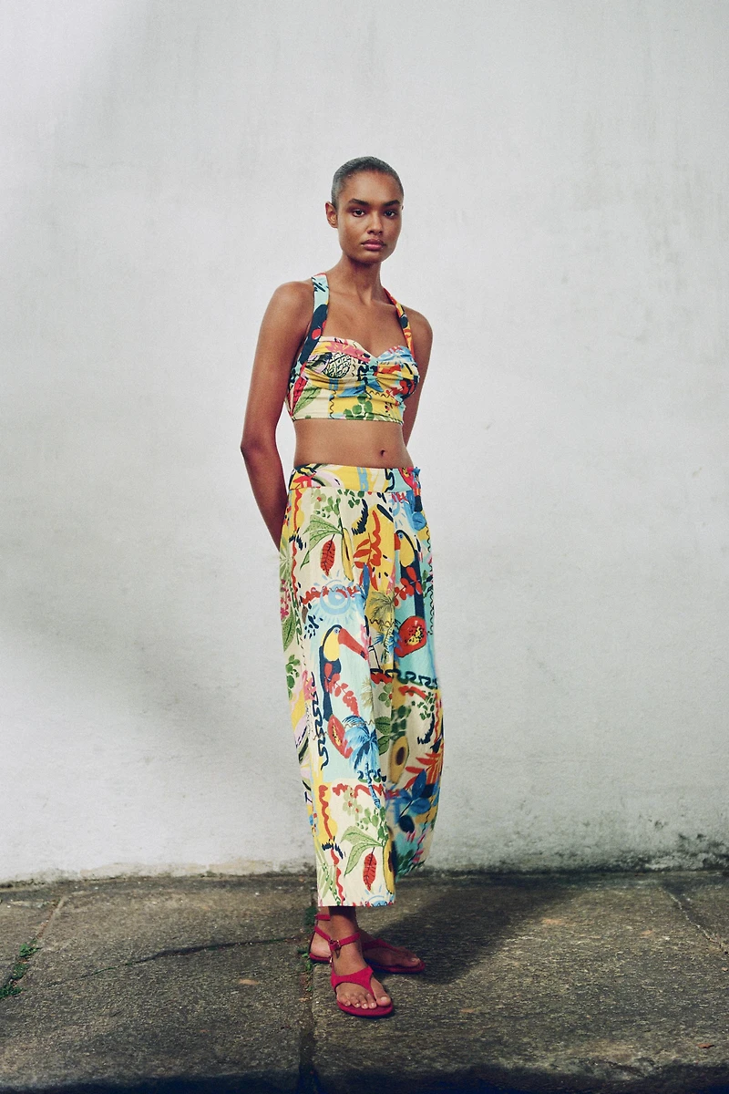 JUPE MIDI CAPE À IMPRIMÉ TROPICAL