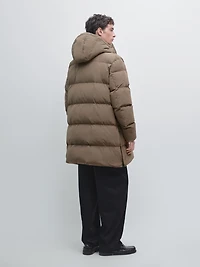 Long water-repellent down puffer jacket