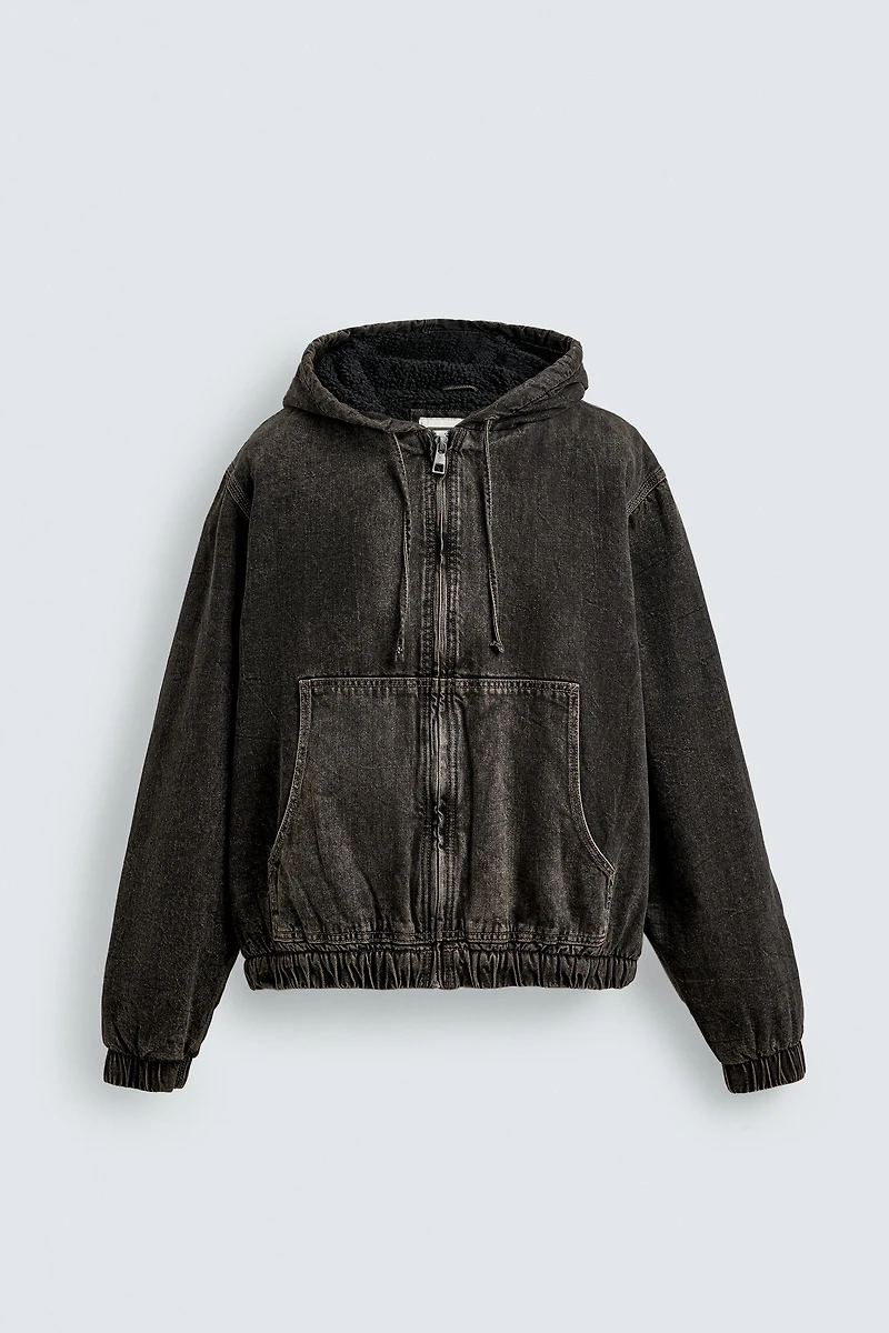 FLEECE LINED DENIM JACKET WITH HOODIE