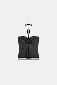 TOP À ENCOLURE AMÉRICAINE ET FLEUR EN TULLE