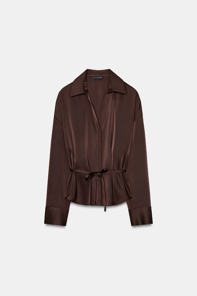 BELTED SATIN EFFECT BLOUSE