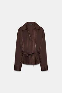 BELTED SATIN EFFECT BLOUSE