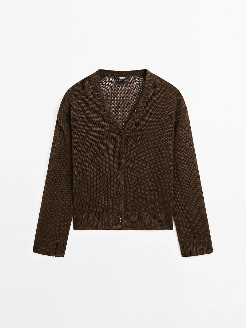 Linen knit cardigan with button details