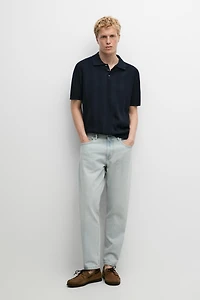 100% cotton textured striped knit polo shirt