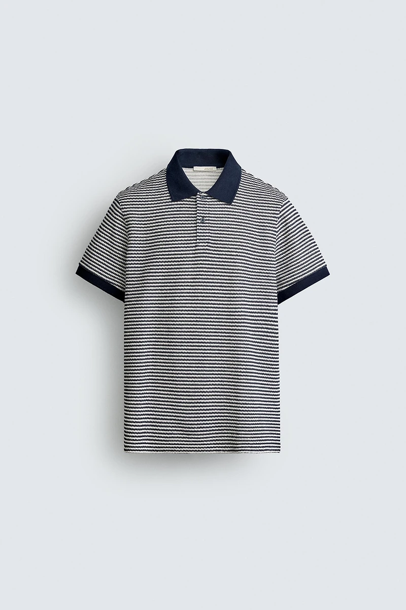 REGULAR FIT STRIPED TEXTURED POLO