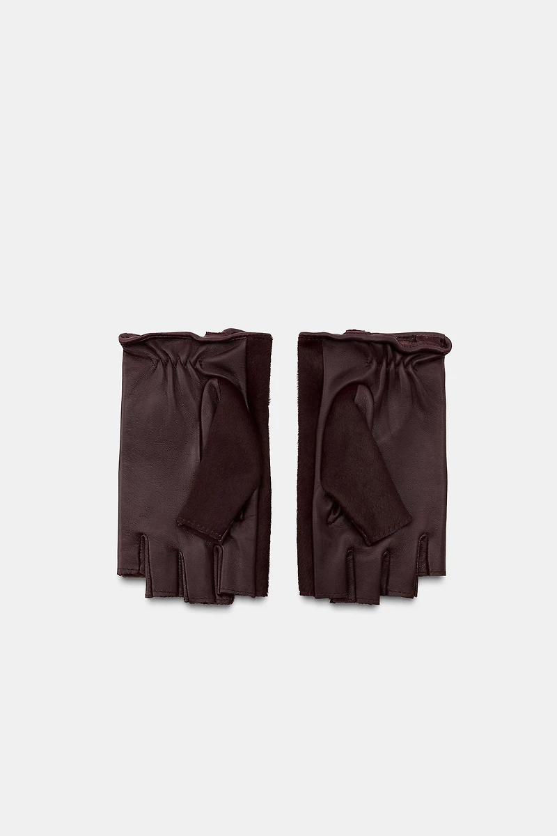 MITAINES EN CUIR EFFET FOURRURE