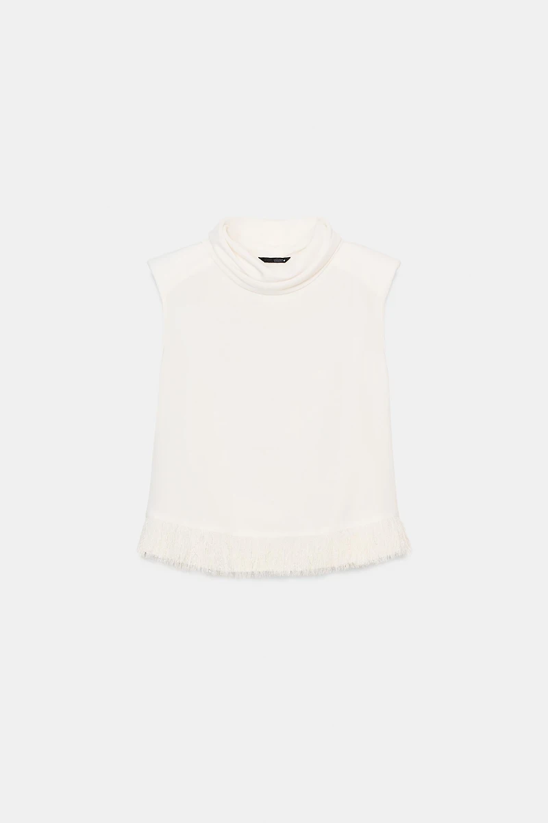 SHOULDER PAD FRINGED TOP