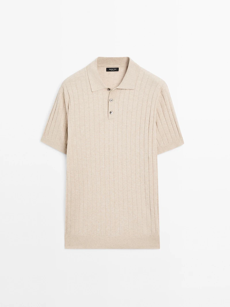 Ribbed knit polo shirt