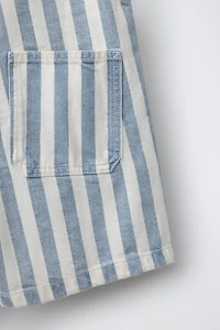 STRIPED TWILL OVERALL SHORTS