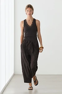 Pantalon fluide barrel fit brodé
