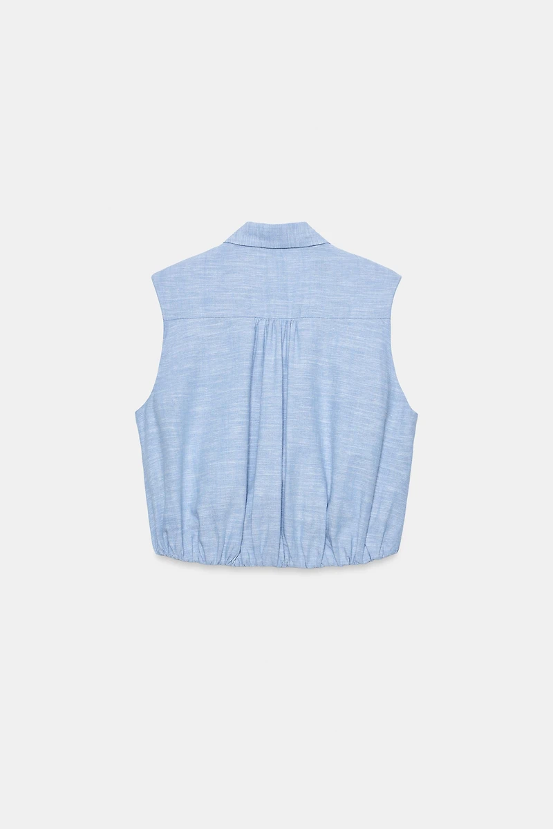 LINEN SHOULDER PAD PUFF TOP